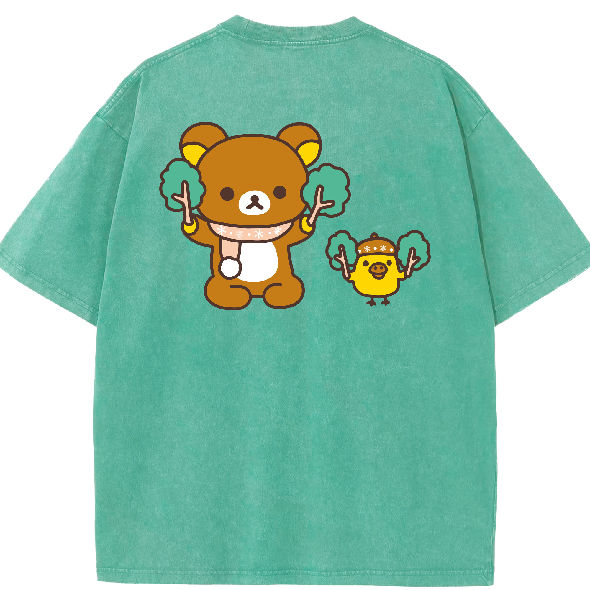 （画像用） リラックマ リラックマ キイロイトリ Rilakkuma Korilakkuma Kiiroitori 綿100% ヴィンテージ風 半袖Tシャツ（背面プリント）